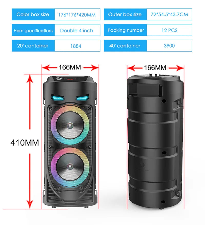 Columna inalámbrica de 30W, altavoz estéreo portátil con Bluetooth de gran potencia, subwoofer, altavoces de fiesta de graves con micrófono, Karaoke familiar, USB