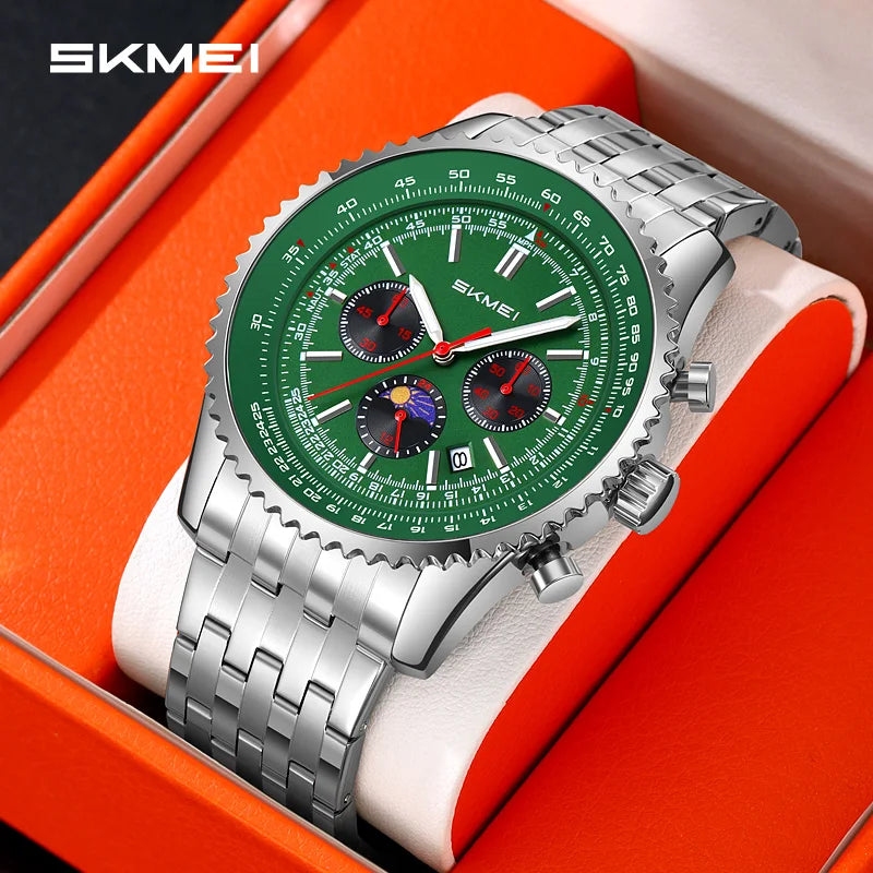 SKMEI 9348 Exquisite Brand Luxury Watch Men's Moon Phase Waterproof Chronograph Business Men's Quartz Watch Régios Masculino