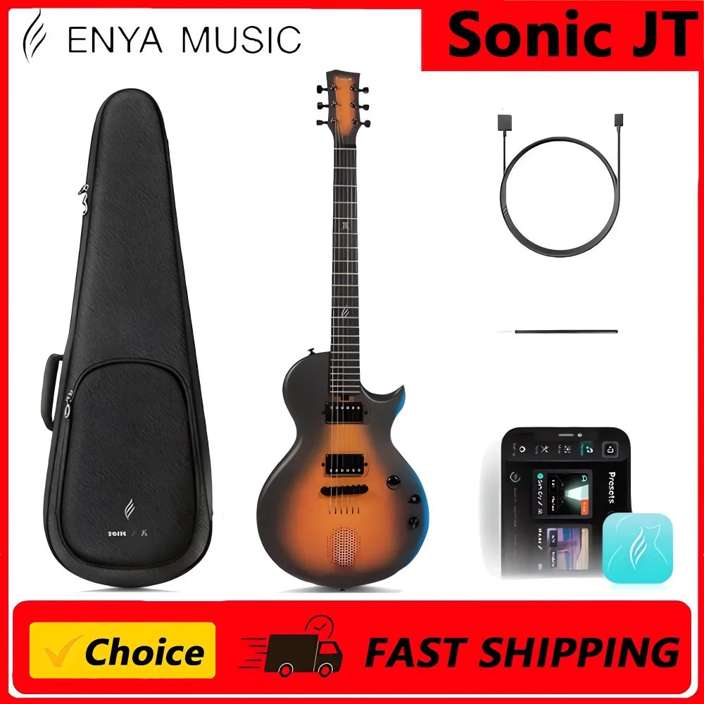 Guitarra Eléctrica Enya Sonic JTElectric Jack Signature, Guitarra Inteligente de Fibra de Carbono con Altavoz Inalámbrico de 15W, Todo en Uno, Portátil