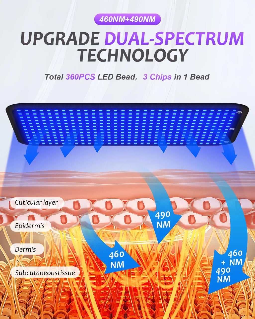 Jitesy - Alfombrilla para Lámpara de Bronceado de 100*60cm, 360 LED, Luz Azul, 460+490nm, 2 Modos: Constante y Pulsante, para Solárium
