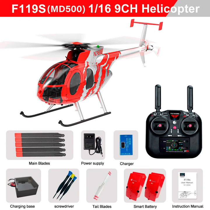 Helicóptero YUXIANG F119S(MD500) 9CH GPS 1/16 con Flujo Óptico + LiDAR TOF/Suspensión de Altitud, Doble Motor sin Escobillas, 350m, 18 Minutos de Vuelo, Avión RC