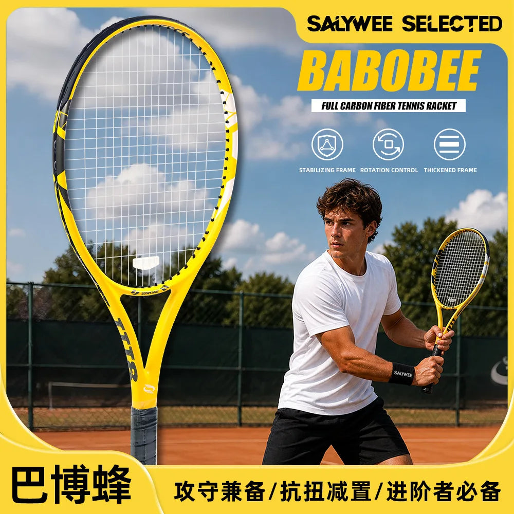 Raqueta de Tenis de Fibra de Carbono Completa, Absorción de Impactos, Duradera, Profesional, Intermedia, Avanzada, Deportes al Aire Libre, Jugadores Intermedios y Avanzados