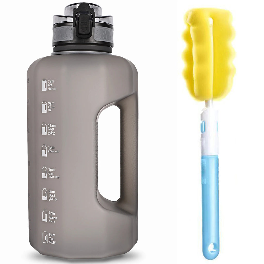 Botella de agua grande de 2,2 litros con marcador de tiempo con asa, jarra enorme de gran capacidad de medio galón a prueba de fugas de paja para entrenamiento, gimnasio y Fitness