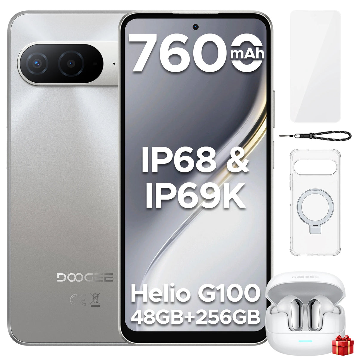 Smartphone DOOGEE B10 Android 16 48GB+256GB IP68 Pantalla FHD de 6,63” 120Hz Helio G100 Batería grande de 7600mAh Cámara de 64MP Teléfono móvil