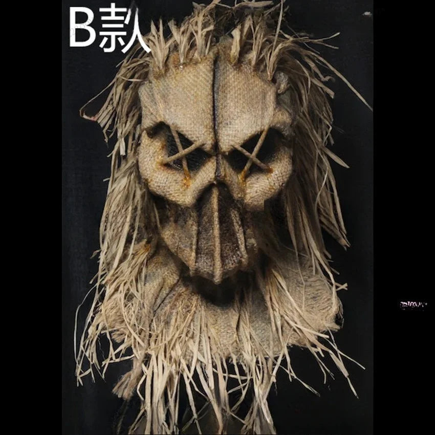 Máscara de espantapájaros de terror para Halloween, accesorios de Halloween aterradores, máscara de látex de cabeza completa, conjunto de disfraz para fiesta de cosplay
