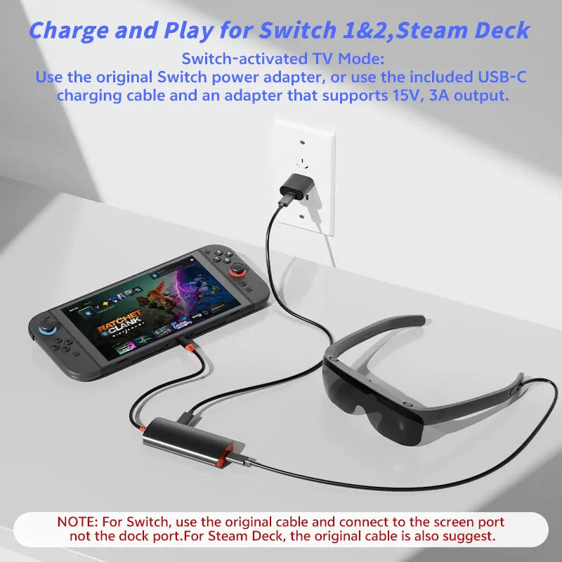 Hub USB-C 4K60Hz para Switch 2/Oled, Adaptador de Gafas AR Tipo C 2K120Hz, Estación de Acoplamiento de 10Gbps y 100W para iPhone 18, Steam Deck y Portátil