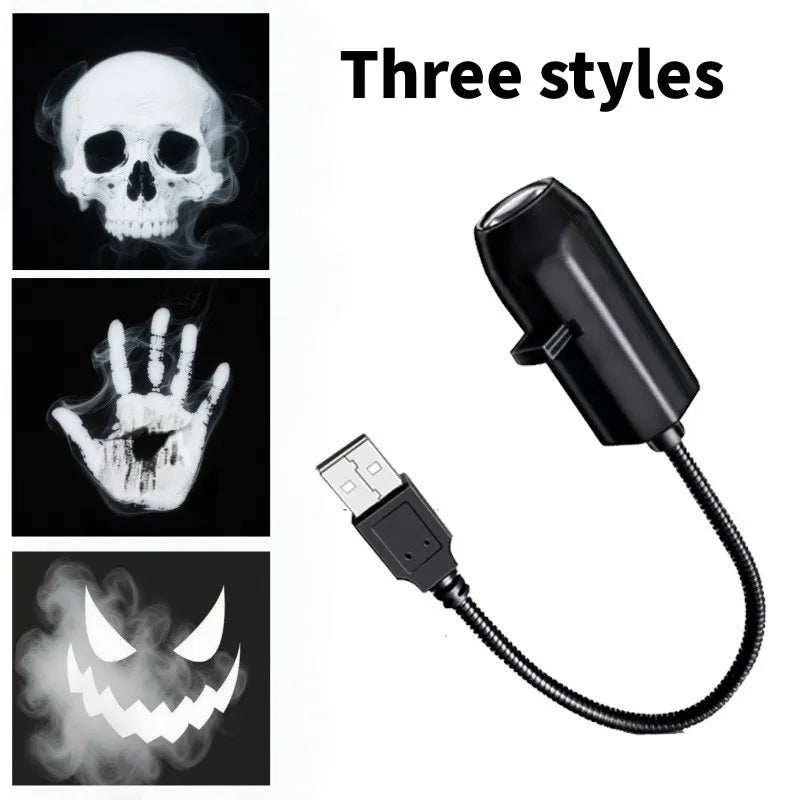 Luz de proyector USB para Halloween, lámpara de noche con proyector LED de calavera y fantasma, patrones intercambiables para decoración de techos, ventanas y paredes de habitaciones