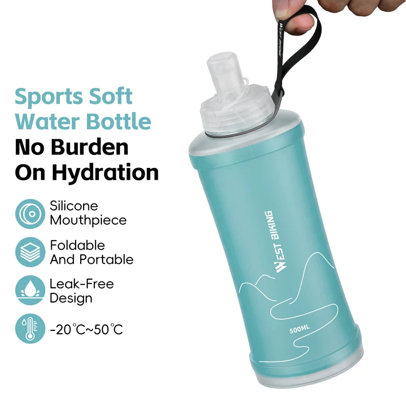 WEST BIKING Botella de agua suave para deportes, contenedor de agua plegable de TPU sin BPA para ciclismo, correr, senderismo, deportes al aire libre