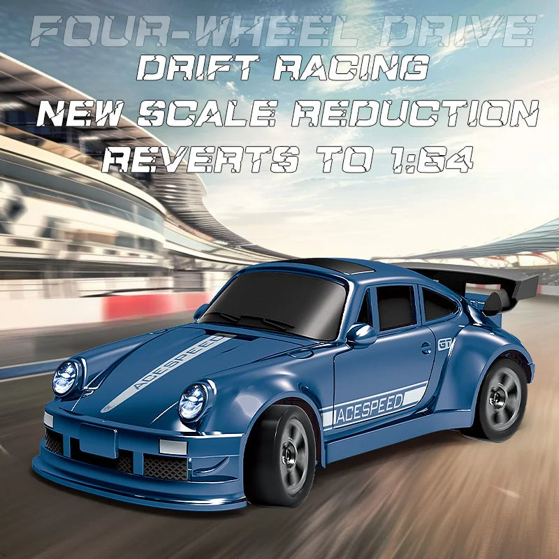 Coche RC 1/64, 2.4G 4WD, coche de carreras a escala mini de alta velocidad para escritorio, tracción en las cuatro ruedas, modelo de carreras GTR a control remoto, juguete para niños