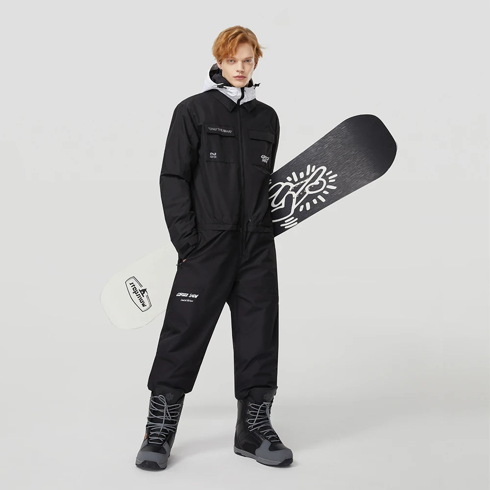 Mono grueso de esquí de una pieza para hombre y mujer, chaqueta de Snowboard para deportes al aire libre, traje de salto cálido, ropa de invierno impermeable, monos con capucha