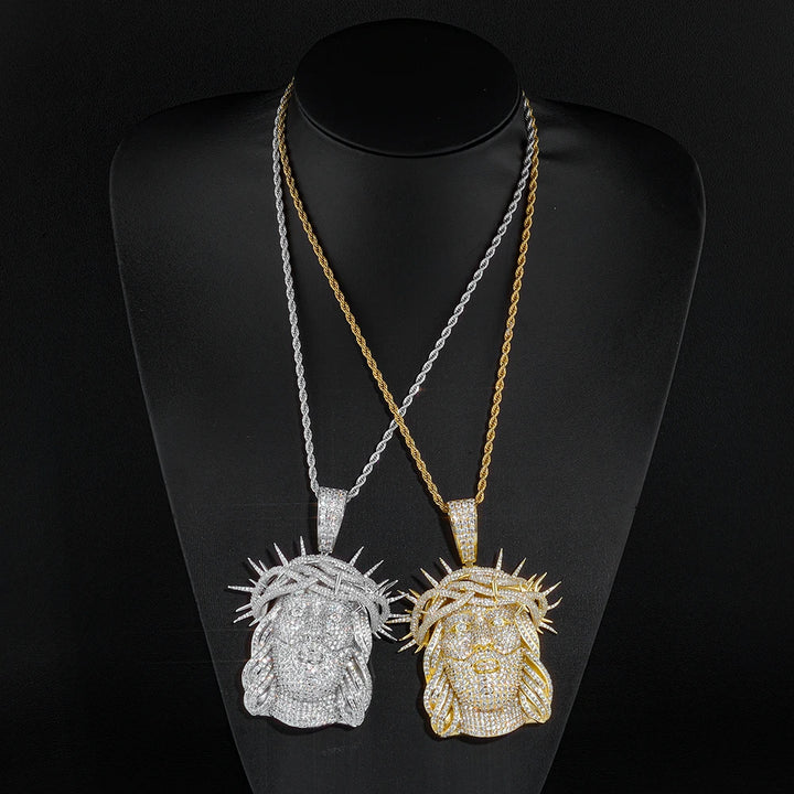 Collar de Joyería Hip Hop Personalizado HHIOK con Colgante de Jesús en Plata de Ley 925 con Incrustaciones de Moissanita VVS, Pasa la Prueba del Diamante