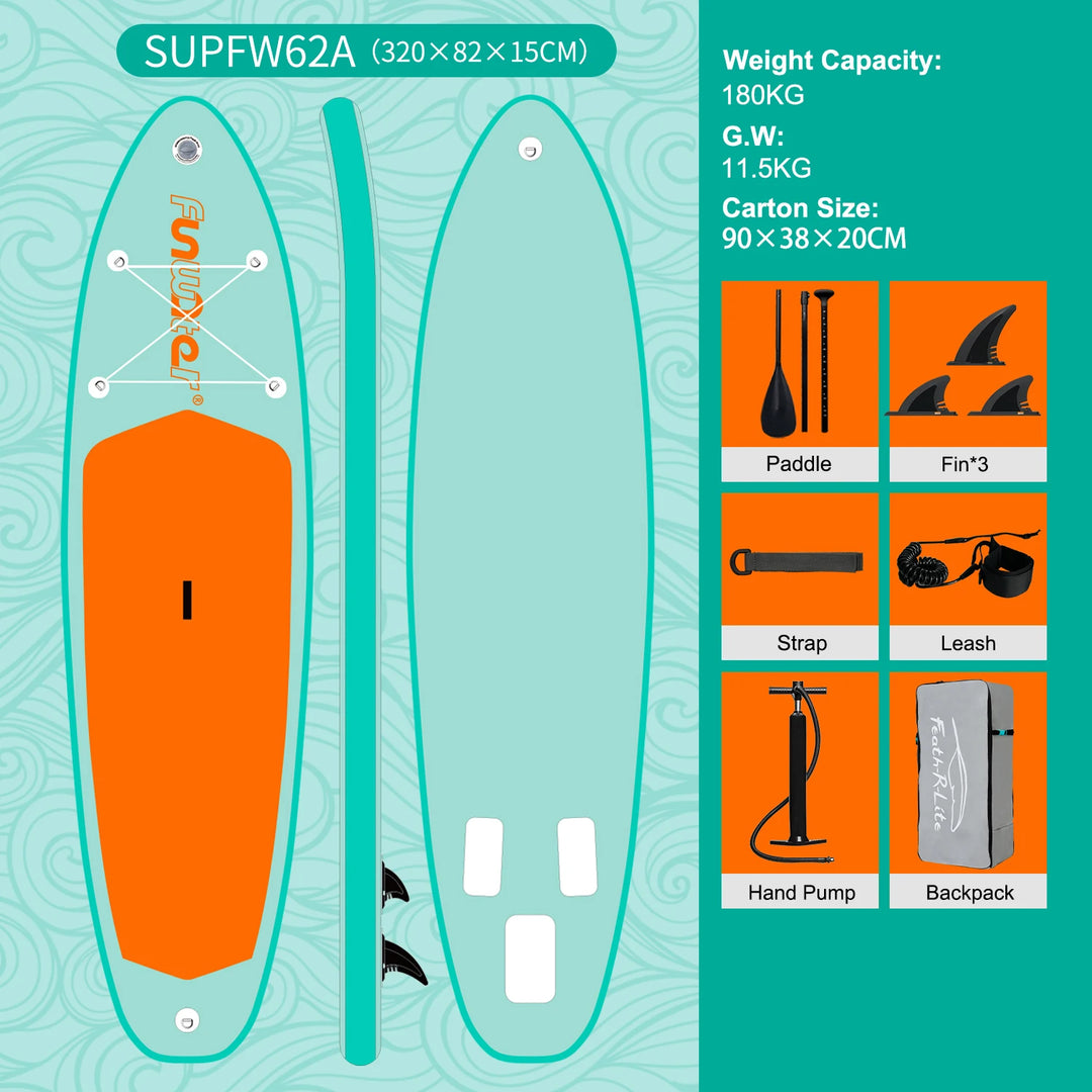 Tabla de SUP Inflable Funwater 335/350cm, Tecnología de Sellado Térmico, Kit Completo de Accesorios, Pala de Doble Punta, Stock Local en la UE