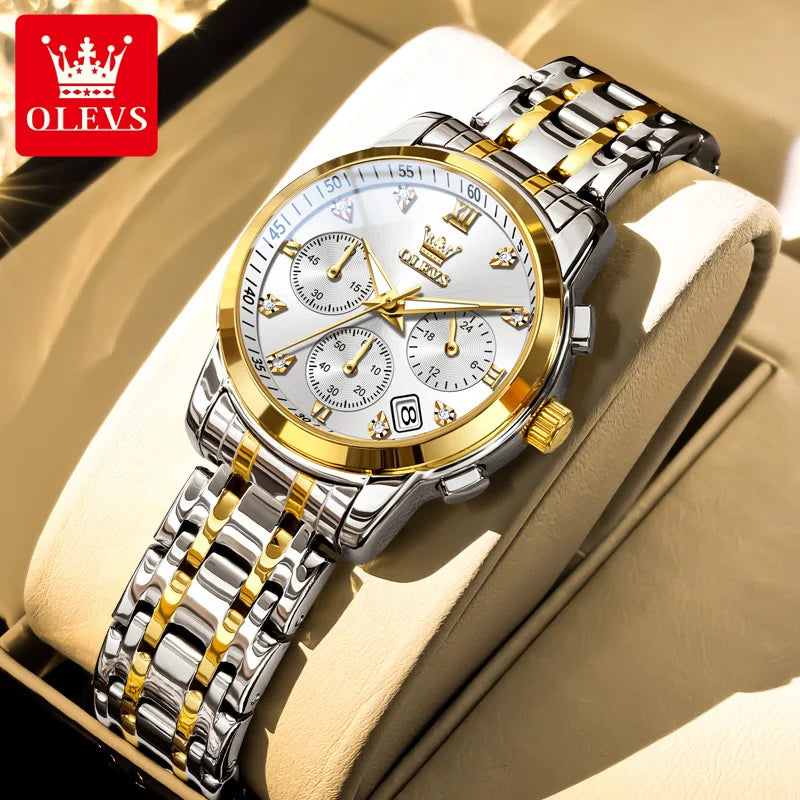 Reloj OLEVS 2858 nuevo para mujer, de cuarzo, moderno, clásico, resistente al agua, luminoso, con fecha, cronógrafo, de marca de lujo, original para mujer