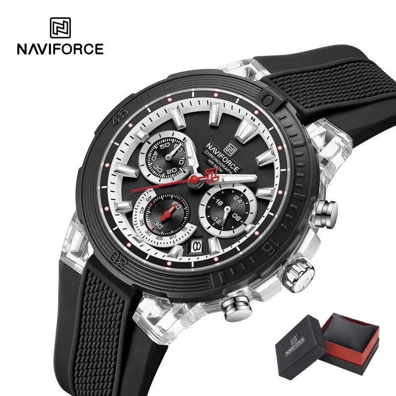 Reloj deportivo cronógrafo NAVIFORCE para hombre, cuarzo, resistente al agua 50M, reloj 24 horas, correa de silicona, reloj de moda para hombre al aire libre