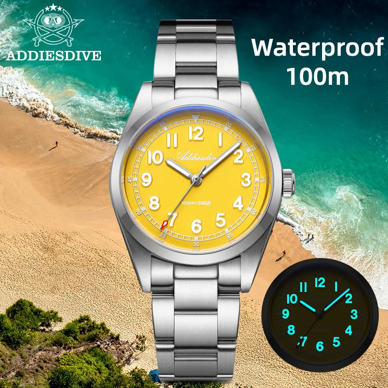 Reloj de pulsera de cuarzo de lujo ADDIESDIVE, resistente al agua, luminoso BGW9, reloj para hombre con cristal de zafiro, estilo casual, modelo AD2521 de acero inoxidable