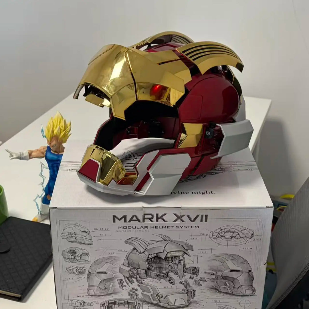 Nuevo Casco Iron Man Mk17 con Control por Voz, Portátil, Transformable, Control en Inglés, Altavoz Bluetooth Jarvis con Efecto de Pulverización