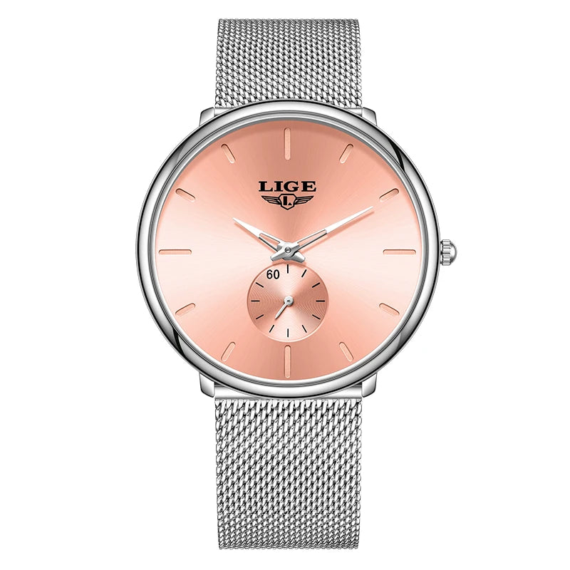 Reloj de cuarzo de lujo para hombre, marca LIGE, diseño moderno, informal, ultrafino, con malla de acero, resistente al agua, deportivo.