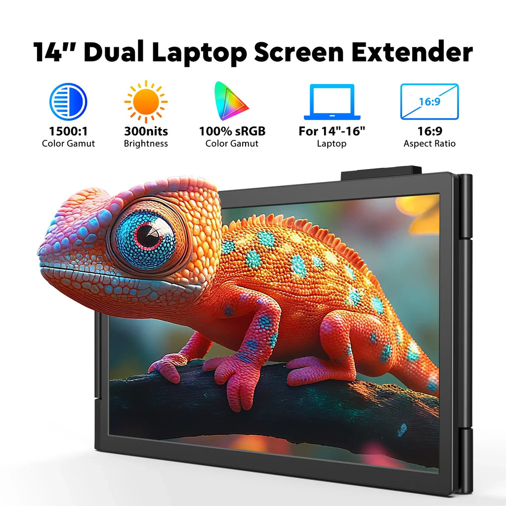 Monitor triple para portátiles Amoudo de 14 pulgadas, 1920*1080P, 60HZ, IPS, portátil, con puerto USB-C para portátiles de 14 a 16.5" Windows/Mac, monitor móvil para Xbox, monitor portátil