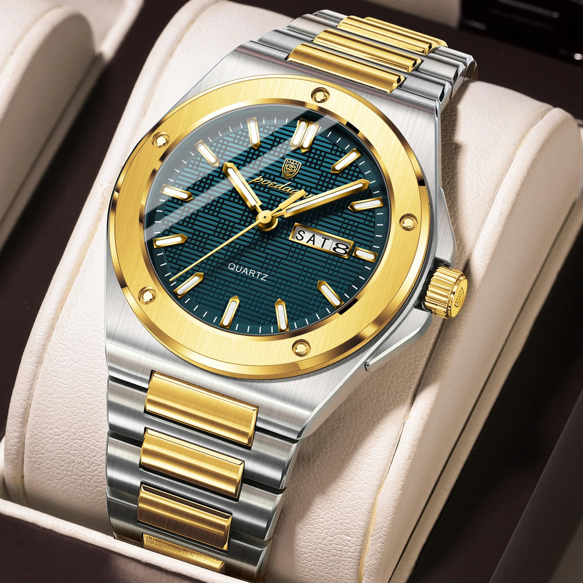 Reloj de moda para hombre POEDAGAR, resistente al agua, luminoso, con fecha y día, elegante, de acero inoxidable, reloj de cuarzo de alta calidad para hombre