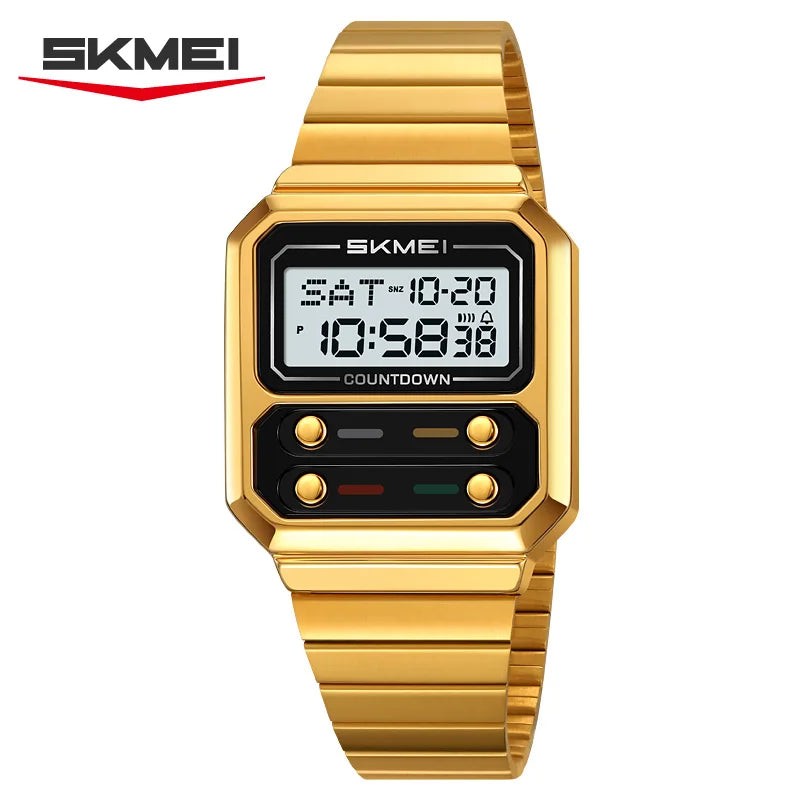 Reloj digital electrónico retro deportivo SKMEI 2448 de lujo con alarma para mujer, cronógrafo resistente al agua, reloj de pulsera para hombre