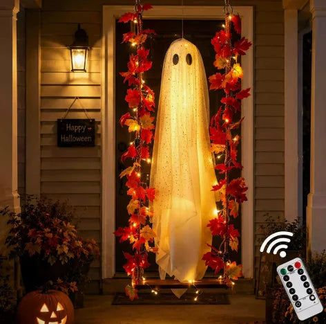 Decoraciones de Halloween para Exteriores, Fantasmas Luminosos Colgantes con Luces de Cadena, Adorno de Fantasma Brillante para Jardín