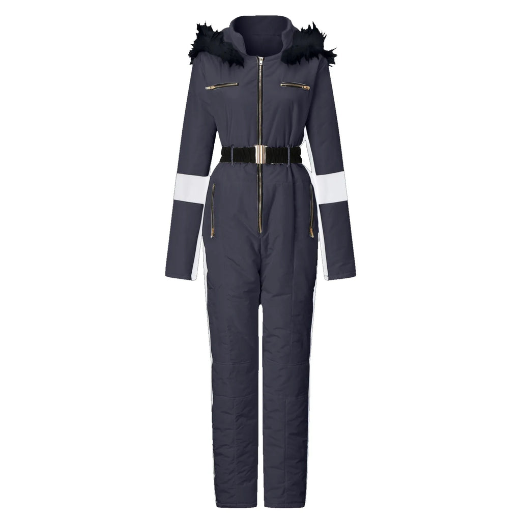 Monos de esquí de invierno para mujer con capucha de manga larga impermeable a prueba de viento esquí general elegante mono para monopatín ropa de una pieza