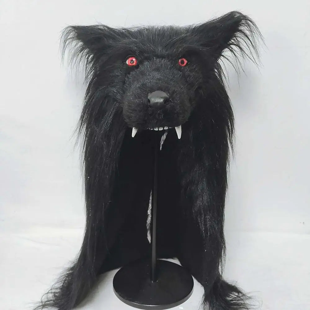 Máscara de lobo negro para Halloween, con ojos rojos, disfraz de hombre lobo, accesorio de terror, tocado de animal, disfraz, accesorios para cosplay, máscara de lobo para adultos, máscaras de látex.