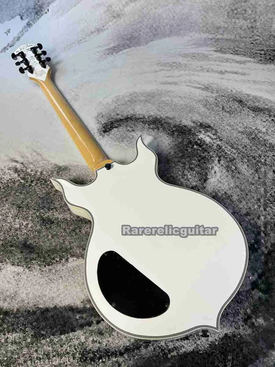 Guitarra eléctrica personalizada de 6 cuerdas, color blanco, Wylde Audio Doom Crew Inc., herrajes negros, pastillas EMG activas de China, caja de batería de 9V.