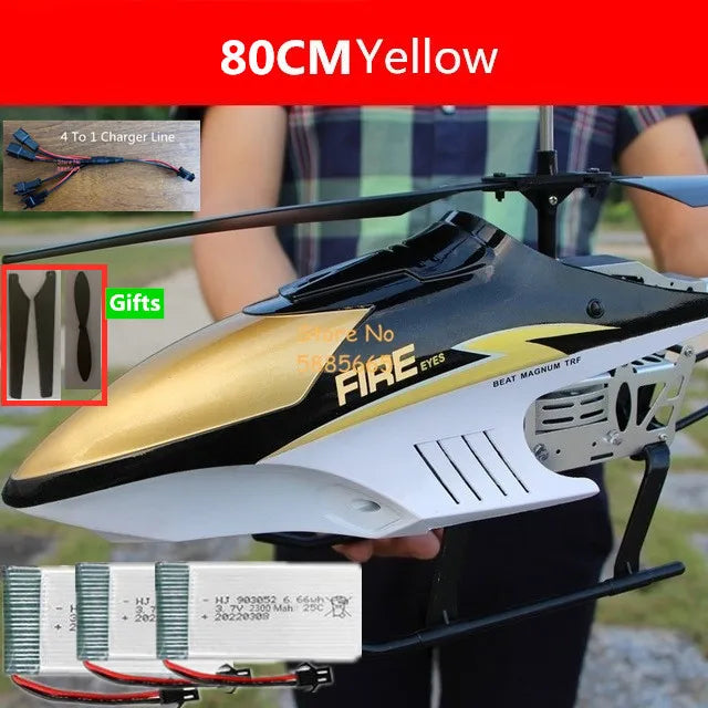 Helicóptero Eléctrico de Control Remoto de Aleación Súper Grande de 80 CM, 2.4G, 150M, Resistente a Impactos, con Iluminación LED y Motor Dual