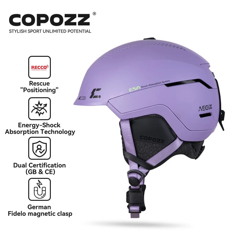 COPOZZ-casco de esquí para adultos y invierno, sistema de rescate de posicionamiento REECCO antiimpacto para exteriores, transpirable, casco de seguridad para esquí para hombres y mujeres