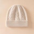 Gorro de punto trenzado 100% cachemira pura para mujer y hombre, suave y cálido para invierno, gorro clásico con puño acanalado, gorro unisex con puño plegado clásico