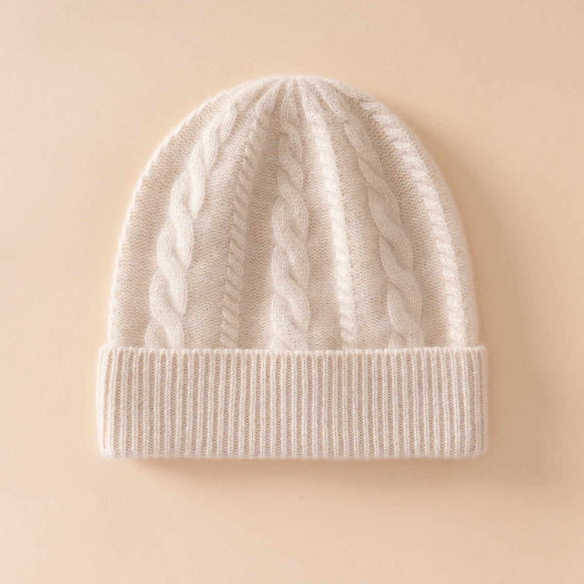 Gorro de punto trenzado 100% cachemira pura para mujer y hombre, suave y cálido para invierno, gorro clásico con puño acanalado, gorro unisex con puño plegado clásico