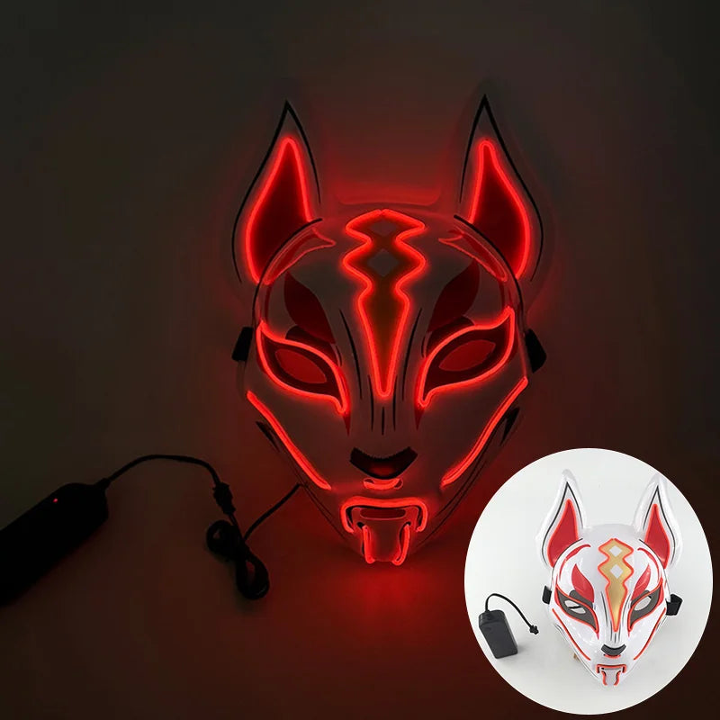 Máscara de Zorro Luminosa de Neón para Hombres, Máscaras de Disfraz Luminosas para Halloween, Brilla en la Oscuridad, Disfraz de Cosplay, Decoración para Fiestas de Disfraces