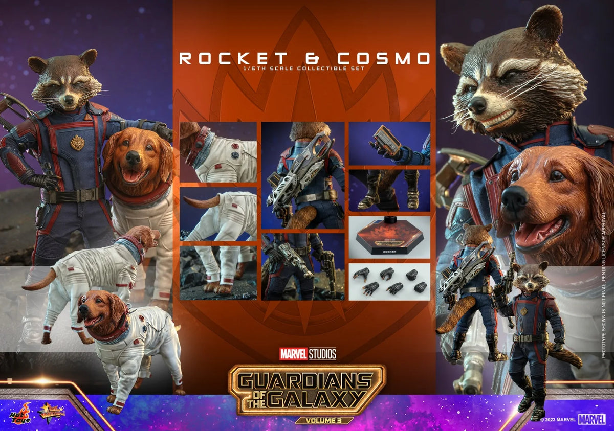 Oferta especial: Figura de acción coleccionable auténtica de Hot Toys HT Guardianes de la Galaxia Vol. 3 Rocket Raccoon y Cosmo MMS548 MMS708, escala 1/6.