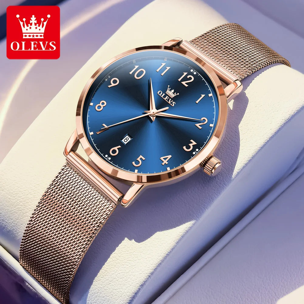 Reloj para mujer OLEVS 5653 con correa de malla, cronógrafo de cuarzo original, fecha, resistente al agua y luminoso.