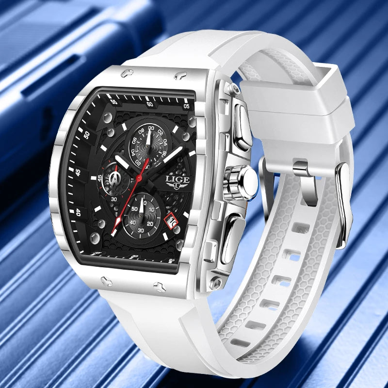 Reloj de cuarzo para hombre LIGE, cuadrado, de lujo, de marca reconocida, estilo deportivo casual, resistente al agua 50M, con fecha automática, reloj militar de pulsera