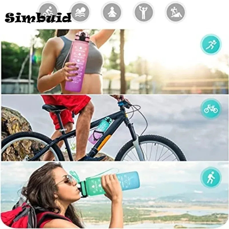 Botella de agua deportiva de 600ML con marcador de tiempo, taza a prueba de fugas, botella de agua portátil motivacional para deportes al aire libre y Fitness