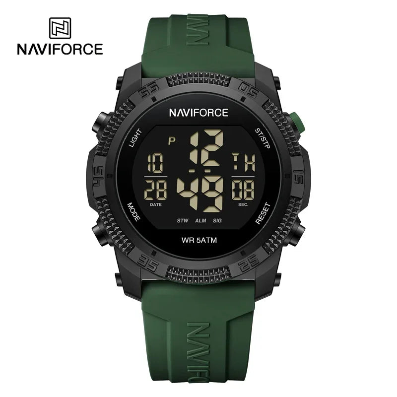 Reloj NAVIFORCE para hombre, digital LCD, a la moda, casual, con visualización de fecha y día de la semana, alarma, resistente al agua 3ATM, correa de silicona, reloj electrónico