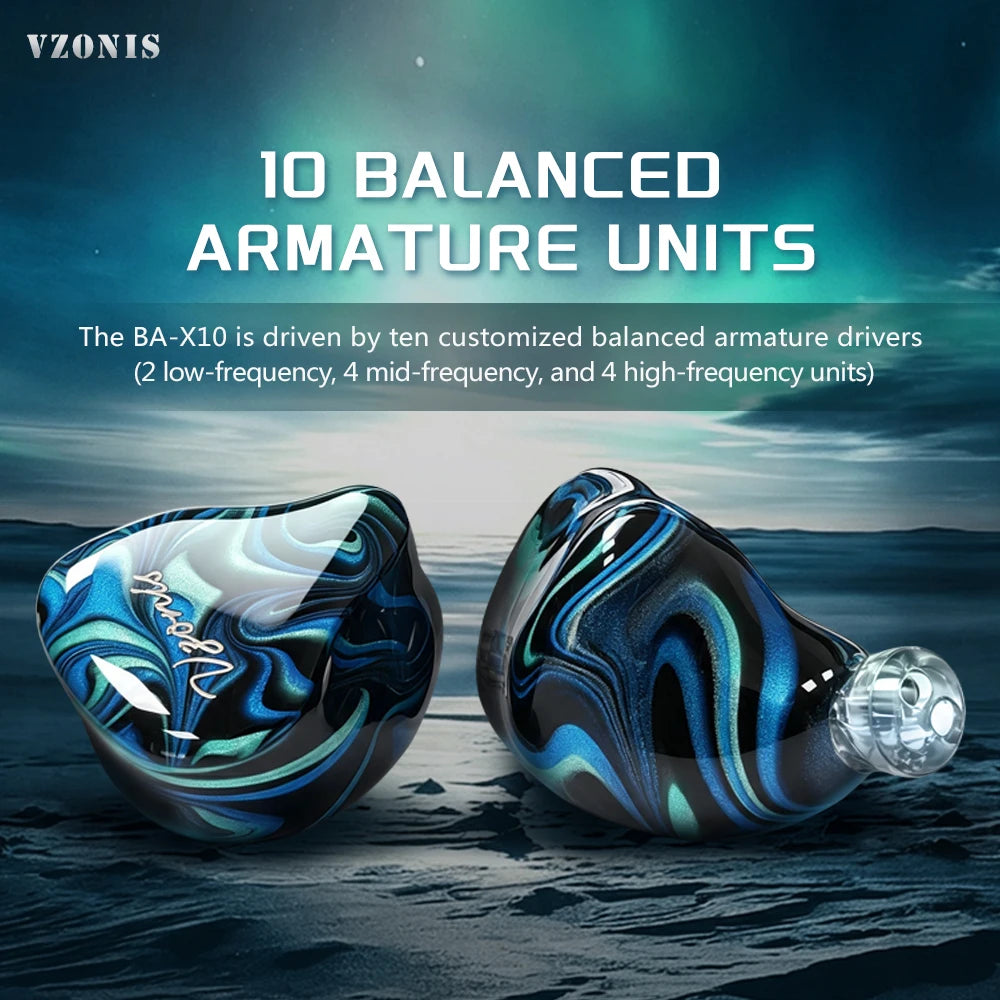 Auriculares intraaurales cableados BA-X10, carcasa azul marmoleada y boquilla metálica
