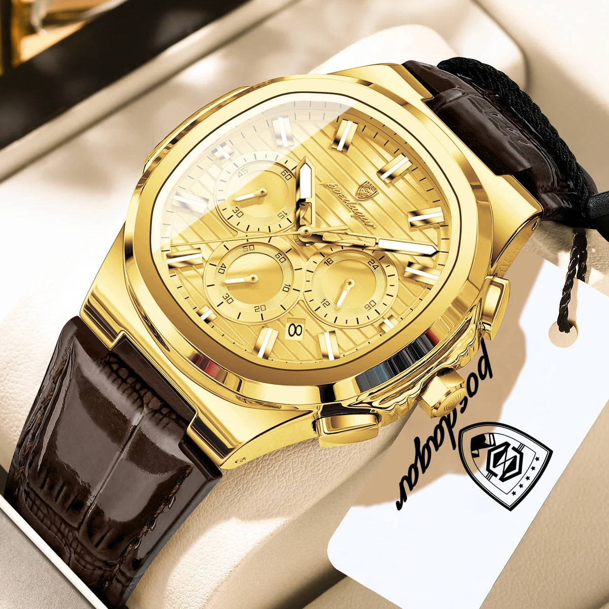 POEDAGAR Sports Top Men Watch Waterproof Luminous Date Chronograph Man Wristwatch Leather Casual Quartz Men’s Watches Male Reloj