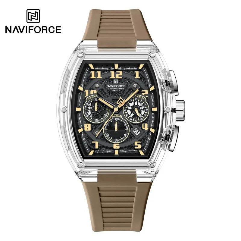 Reloj de cuarzo a la moda NAVIFORCE para hombre, cronógrafo, resistente al agua 50M, luminoso, correa de silicona, reloj deportivo para estudiante, uso diario