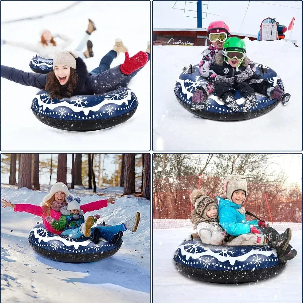 Tubo de trineo de nieve inflable de PVC de 120 cm, con asas cómodas y resistente al desgaste, ideal para trinear en invierno, flotar en el agua y practicar deportes al aire libre.