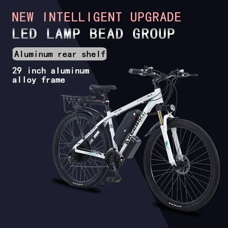 Bicicleta eléctrica AKEZ 2025 de nuevo estilo, 29 pulgadas, 48V 1000W, 13AH/18AH, bicicleta eléctrica de aleación de aluminio con doble freno de disco para adultos