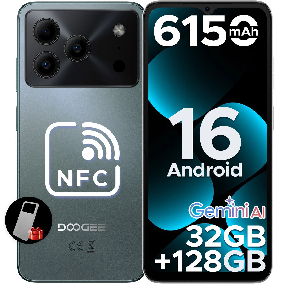 Smartphone DOOGEE Note56 Pro Android 16, 32 GB RAM (4+28), 128 GB ROM, batería de 6150 mAh, pantalla de 6,56 pulgadas a 90 Hz, 13 MP + 8 MP, Widevine L1, NFC