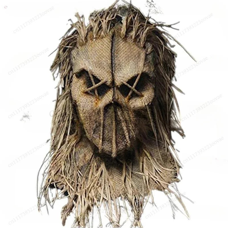 Máscara de espantapájaros de terror para Halloween, accesorios de Halloween aterradores, máscara de látex de cabeza completa, conjunto de disfraz para fiesta de cosplay
