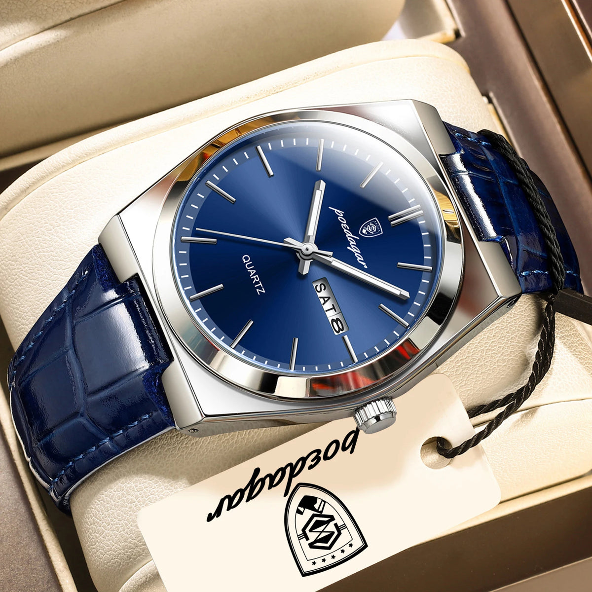 Reloj de pulsera para hombre POEDAGAR de cuarzo, moderno, casual, resistente al agua, luminoso, con fecha y día, de cuero, para negocios y actividades al aire libre