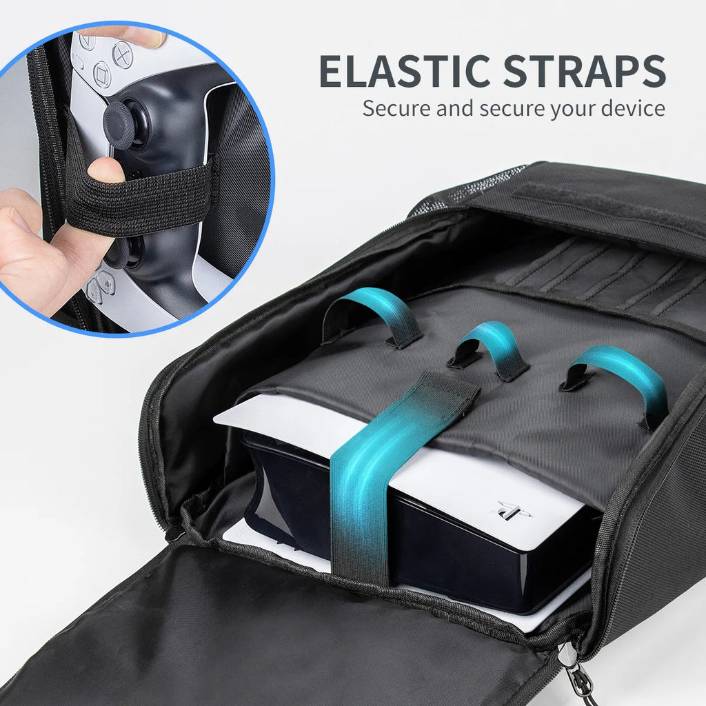 Mochila de transporte para PS5 Slim / PS5 Pro, bolsa duradera y cómoda de gran capacidad para consola con lector de discos/digital y accesorios