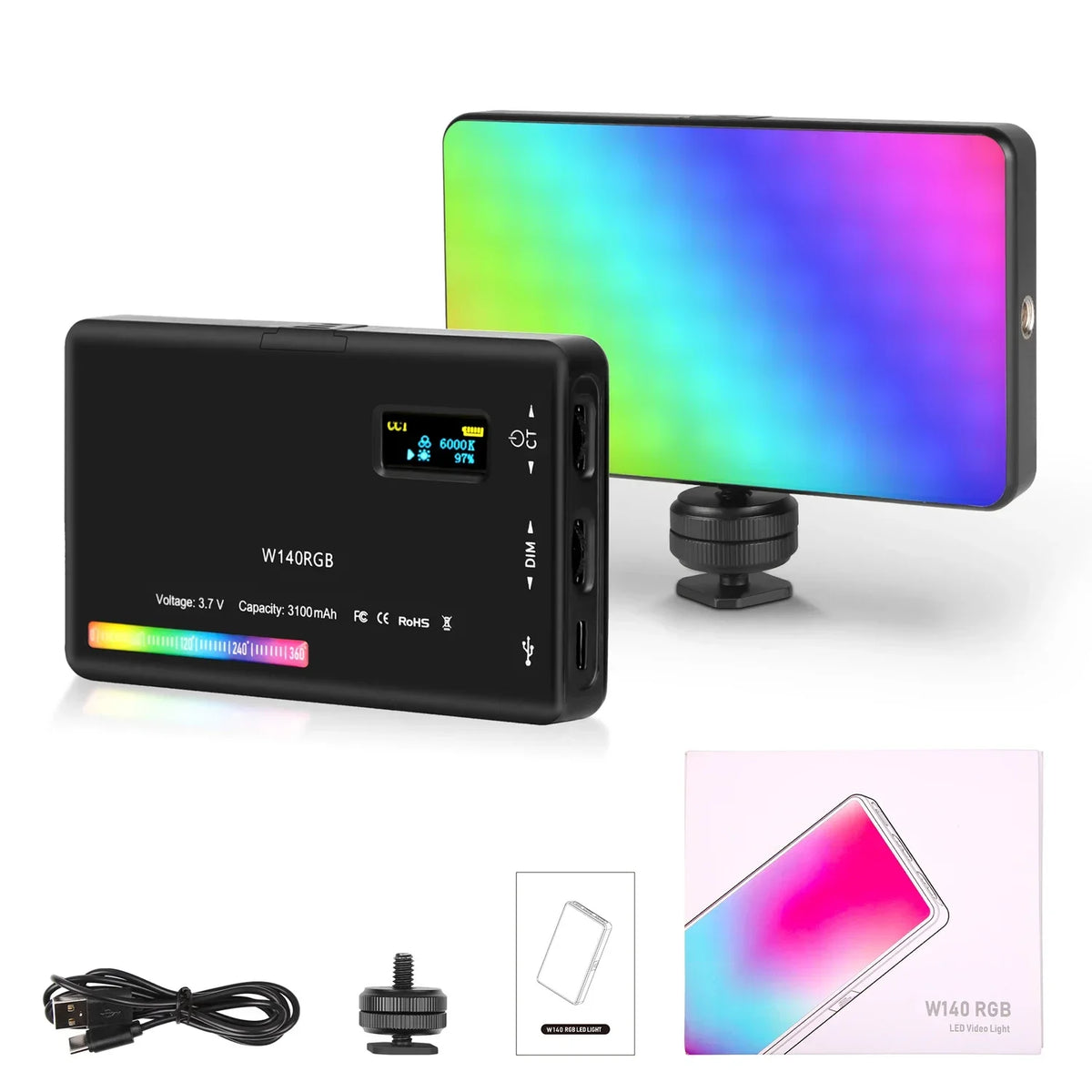 SH-luz de cámara LED W140 RGB para vídeo, 2500-9000K, 3100mAh con efecto difusor, luz de relleno para Vlog, iluminación de fotografía