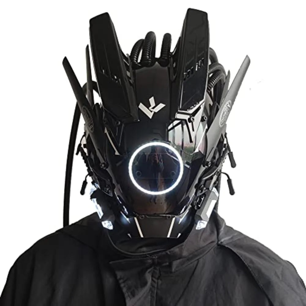 JAUPTO Cyberpunk máscara luces redondas con máscaras tejidas juego de rol Halloween adecuado para accesorios de festivales de música de fiesta