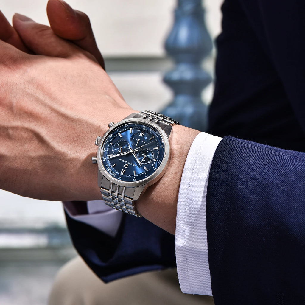 PAGANI DESIGN - Reloj de cuarzo para hombre, estilo ejecutivo, cronógrafo de carreras, acero inoxidable, sumergible 100M, con calendario automático